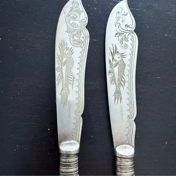 12 knifes Victorian silver fish cutlery with hallmark and ivory handle - Picture 2 of 4